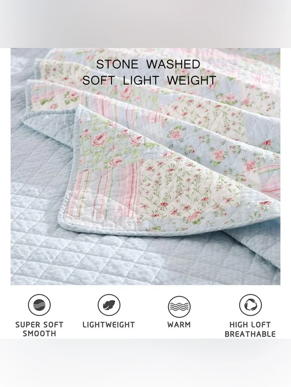 Quilted Pastel Floral Full 3 piece Bedspread Set